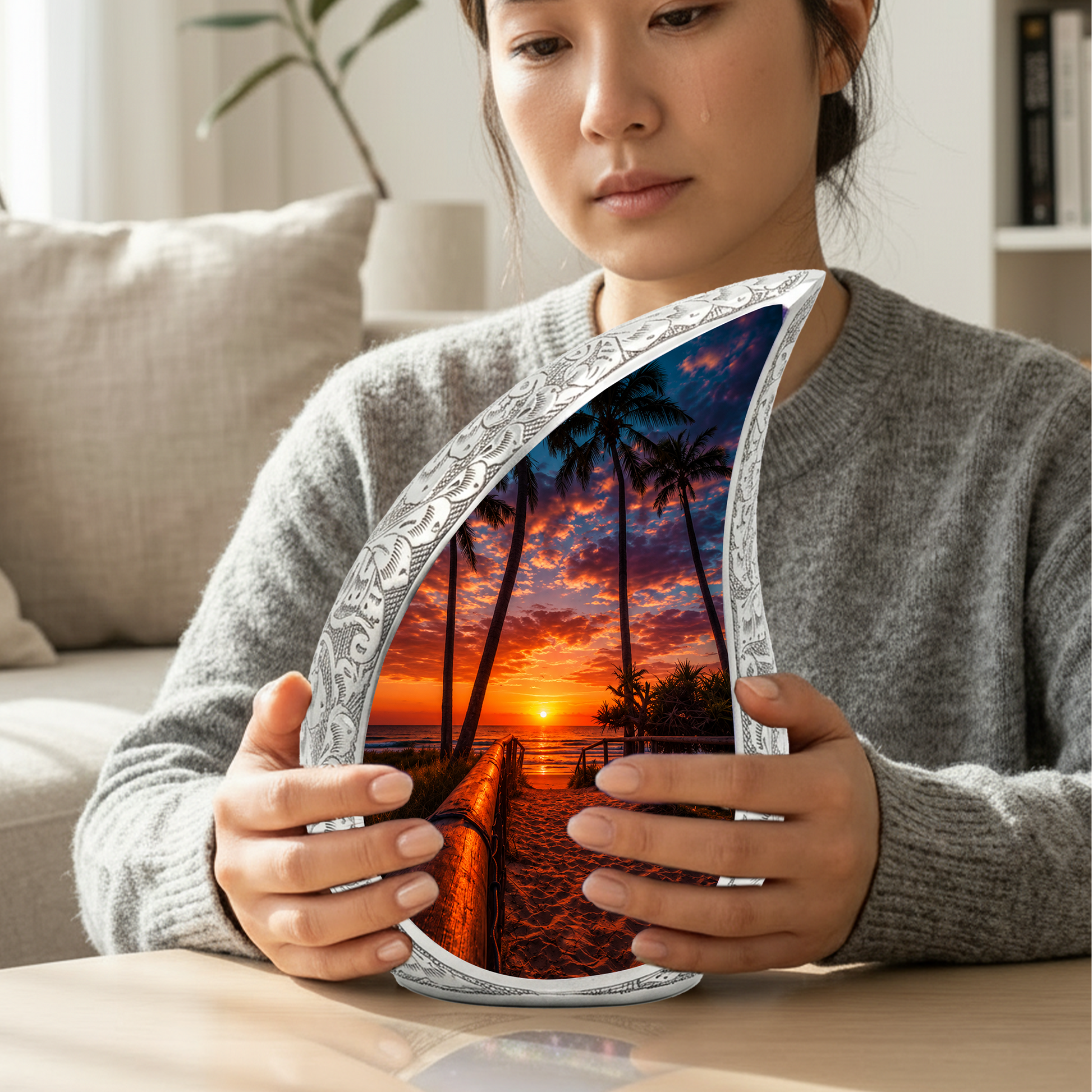 Ocean Beach Sunset Urn for Human Ashes | Beach-Themed Adult Cremation Urn