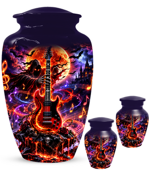Gothic Guitar Cremation Urn for Dad, Personalized Halloween Memorial Urn for Human Ashes