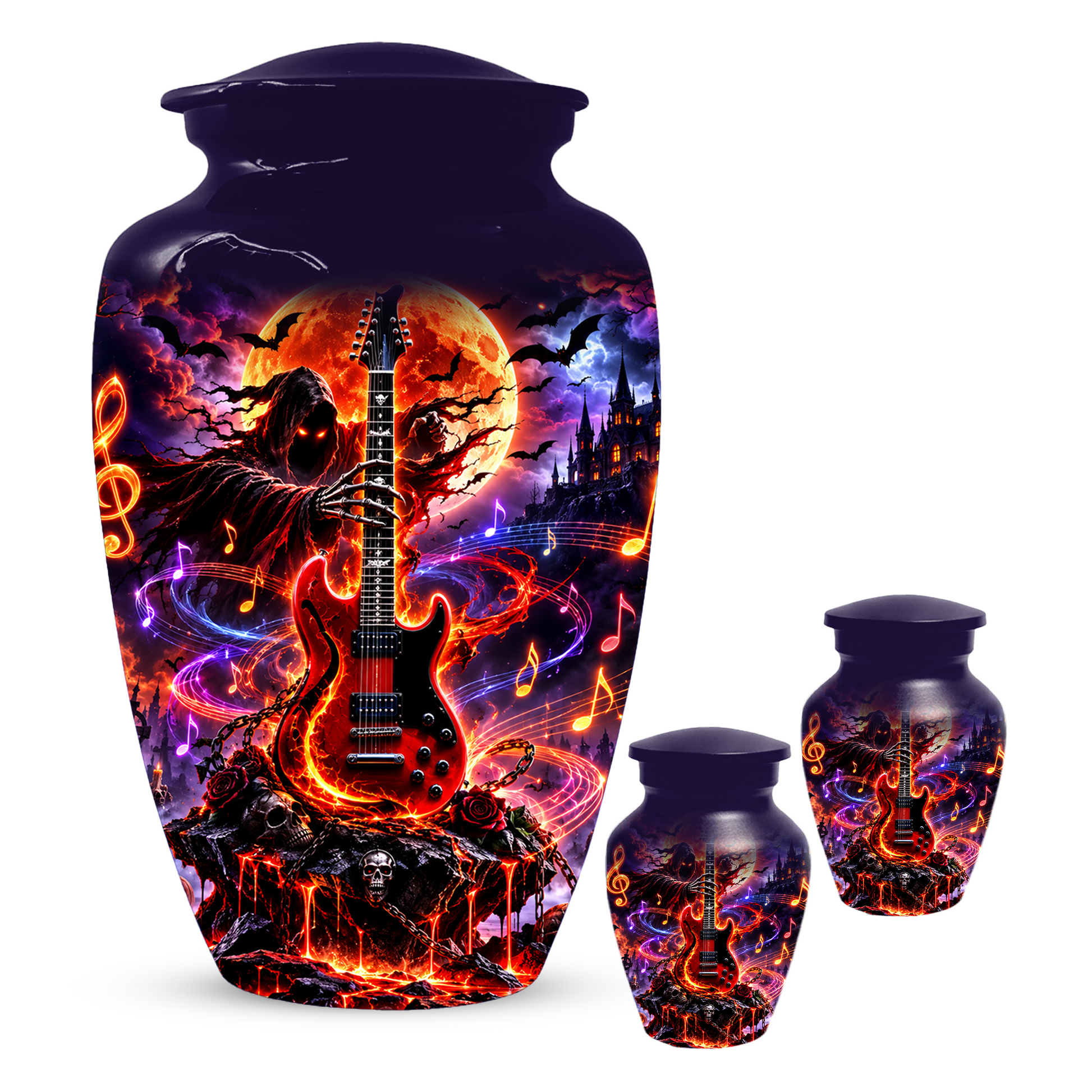 Gothic Guitar Cremation Urn for Dad, Personalized Halloween Memorial Urn for Human Ashes