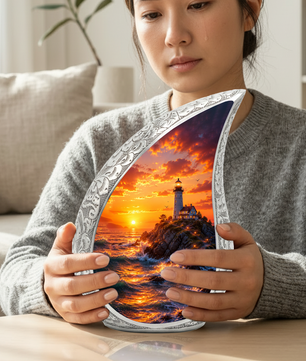 Ocean Sunset Lighthouse Cremation Urn for Human Ashes – Adult Memorial Urn for Dad, Father, Men & Loved Ones