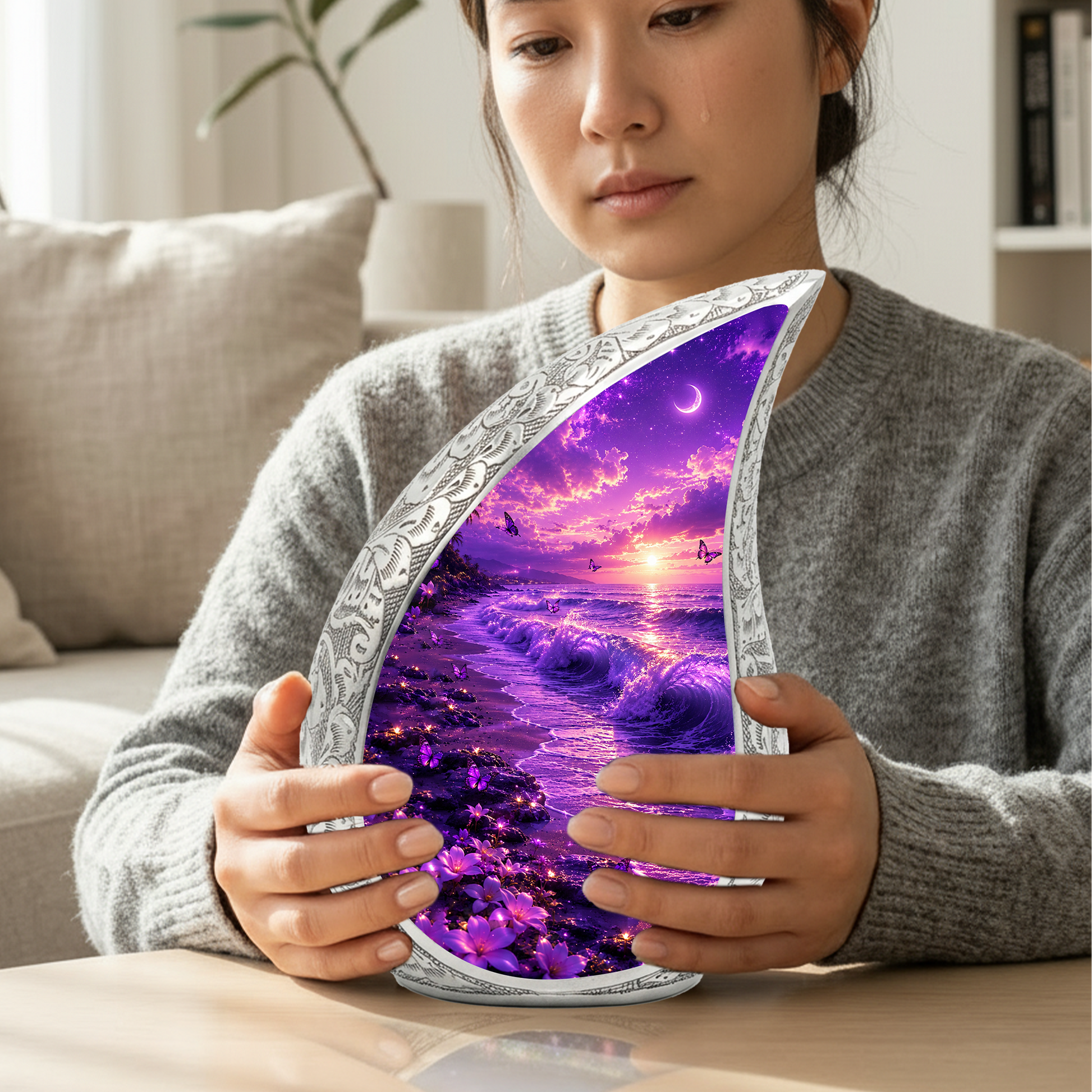 Purple Ocean Beach Cremation Urn for Adult Ashes