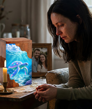 Sea Turtle Wooden Cremation Urn for Human Ashes | Personalized Wooden Urn | Ocean Memorial Urn