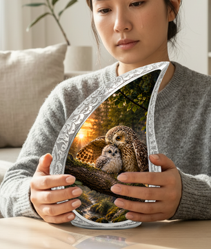 Owl Sunset Urn for Human Ashes | Beautiful Owl Adult Cremation Urn | Wildlife Sunset Memorial Urn