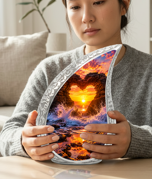 Heart Rock Ocean Sunset Memorial Urn – Personalized Cremation Urn for Human Ashes| Coastal Memorial Keepsake