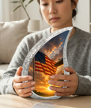 Patriotic Flag Urn for Human Ashes | American Flag Adult Cremation Urn | Memorial Urn for Adults & Ashes