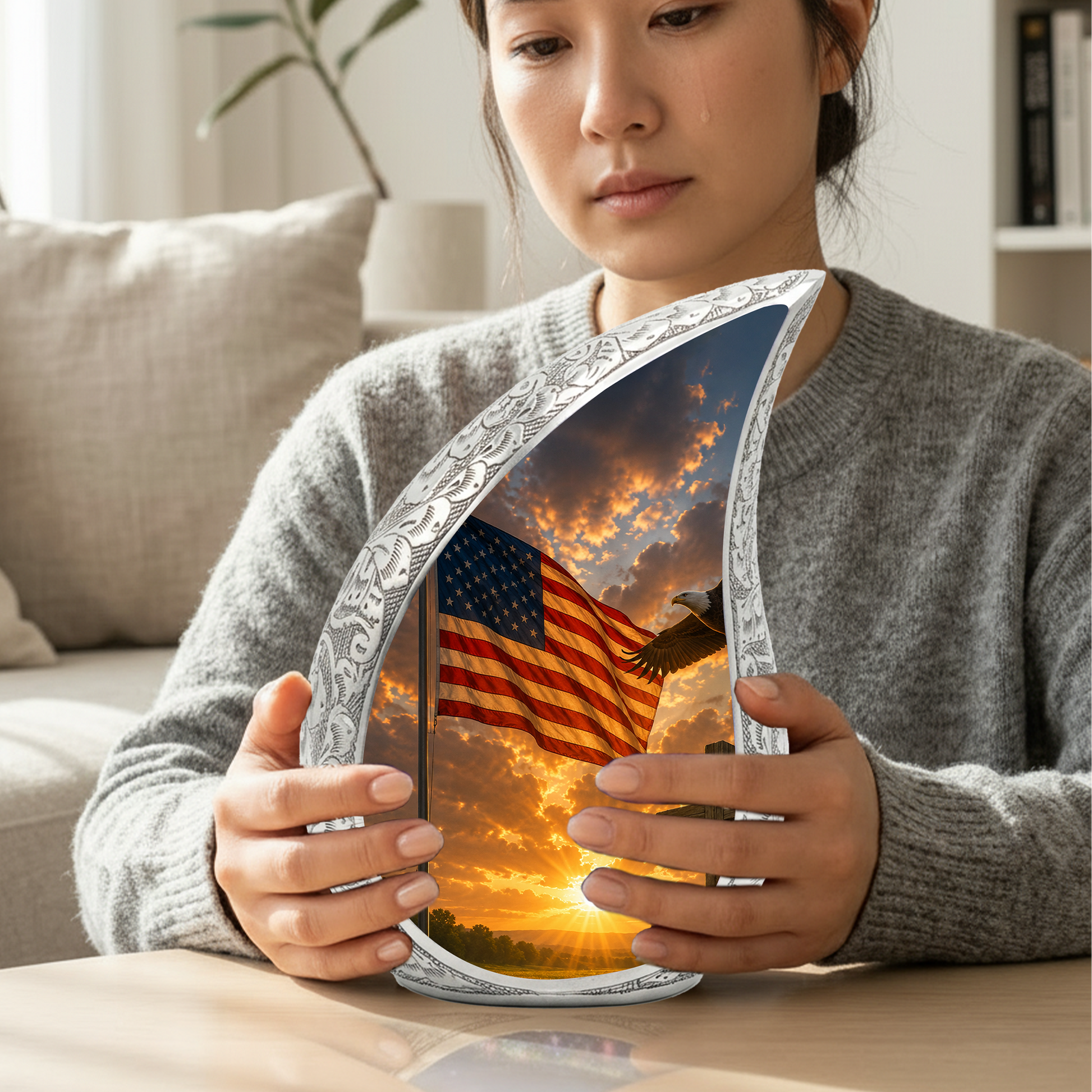 Patriotic Flag Urn for Human Ashes | American Flag Adult Cremation Urn | Memorial Urn for Adults & Ashes