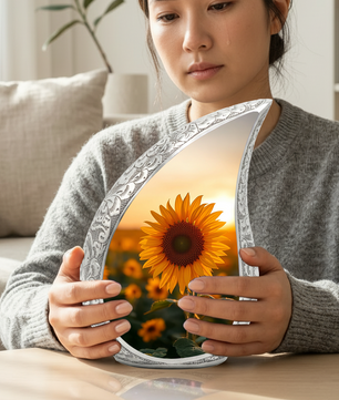 Sunflower Personalized Cremation Urn – Teardrop Style Aluminum Memorial Urn, 10 Inch