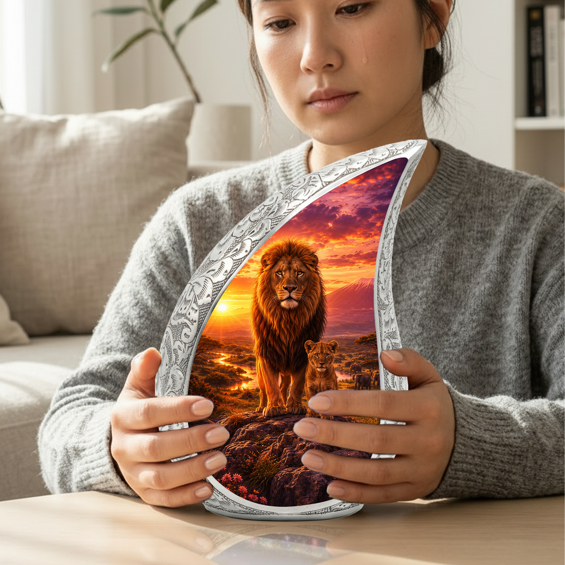 Lion Sunset Urn for Human Ashes | Adult Cremation Urn for Ashes