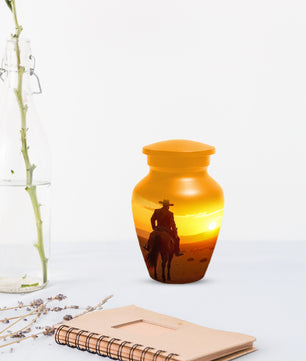 Cowboy Sunset Urn for Adult Ashes | Western Cowboy Cremation Urn for Dad