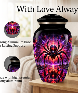 Black Spider Cremation Urn – Gothic Spider Web Adult Memorial Urn for Ashes