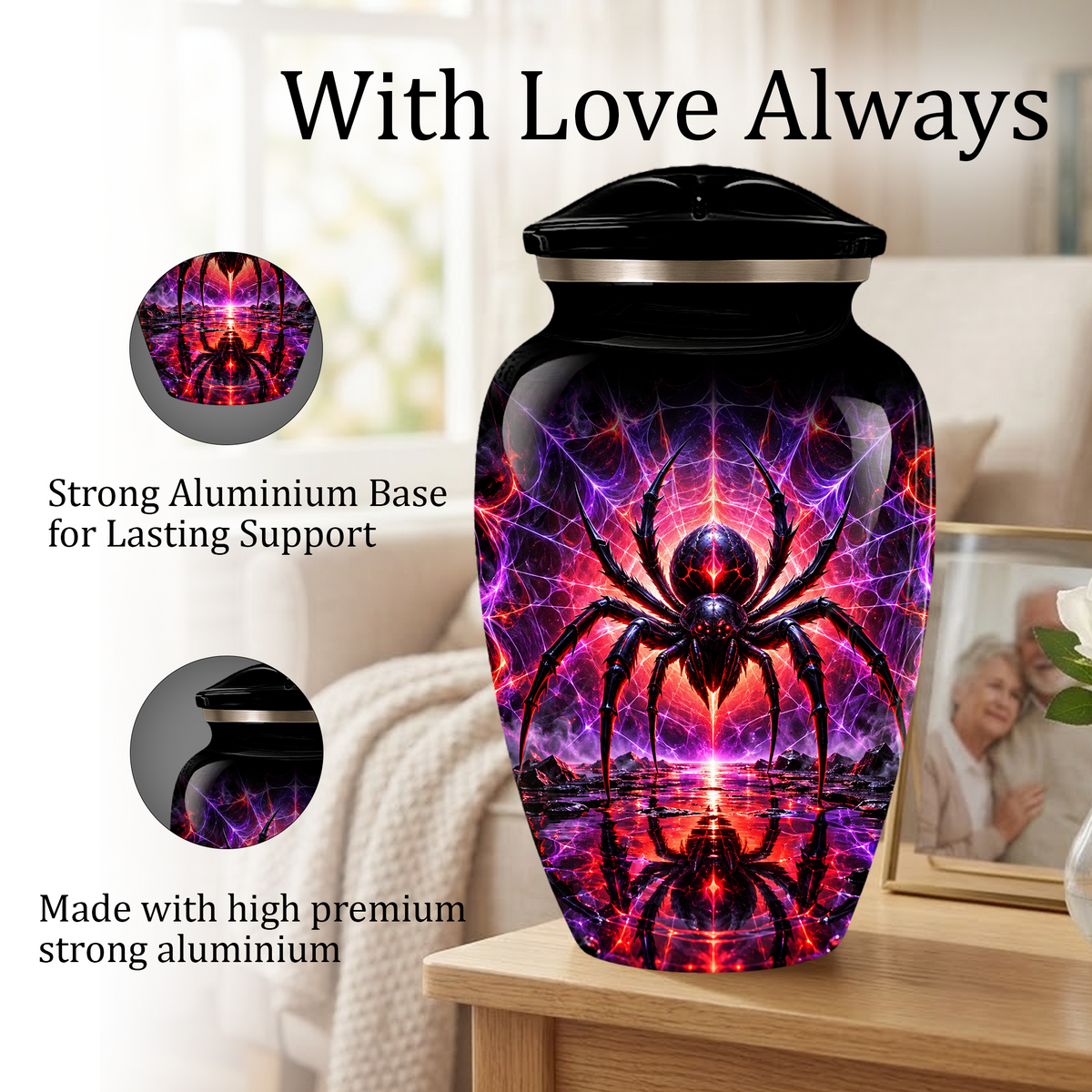 Black Spider Cremation Urn – Gothic Spider Web Adult Memorial Urn for Ashes