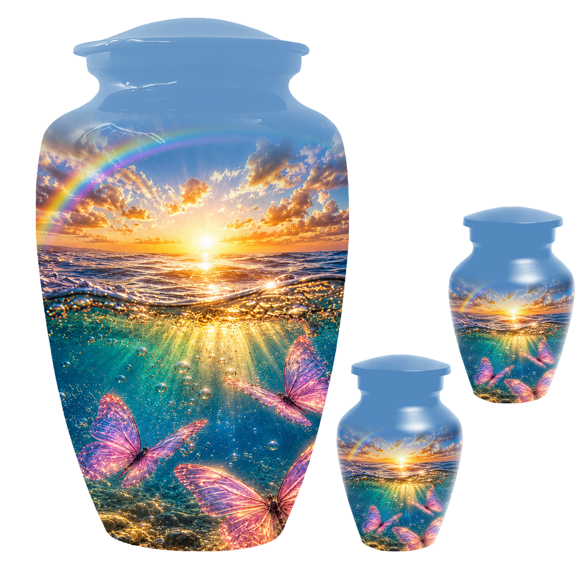 Pink Butterfly Cremation Urn for Women - Rainbow Sunset Memorial Urns for Ashes