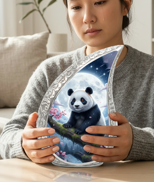Moonlit Panda Personalized Cremation Urn – Teardrop Style Aluminum Memorial Urn, 10 Inch
