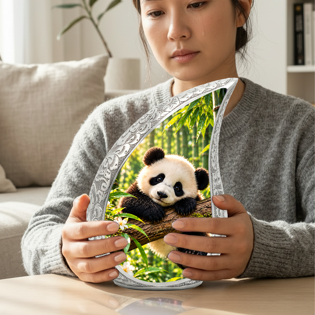 Panda Cremation Urn for Adult Ashes, Cute Panda Memorial Urn, Bamboo Forest Animal Urn