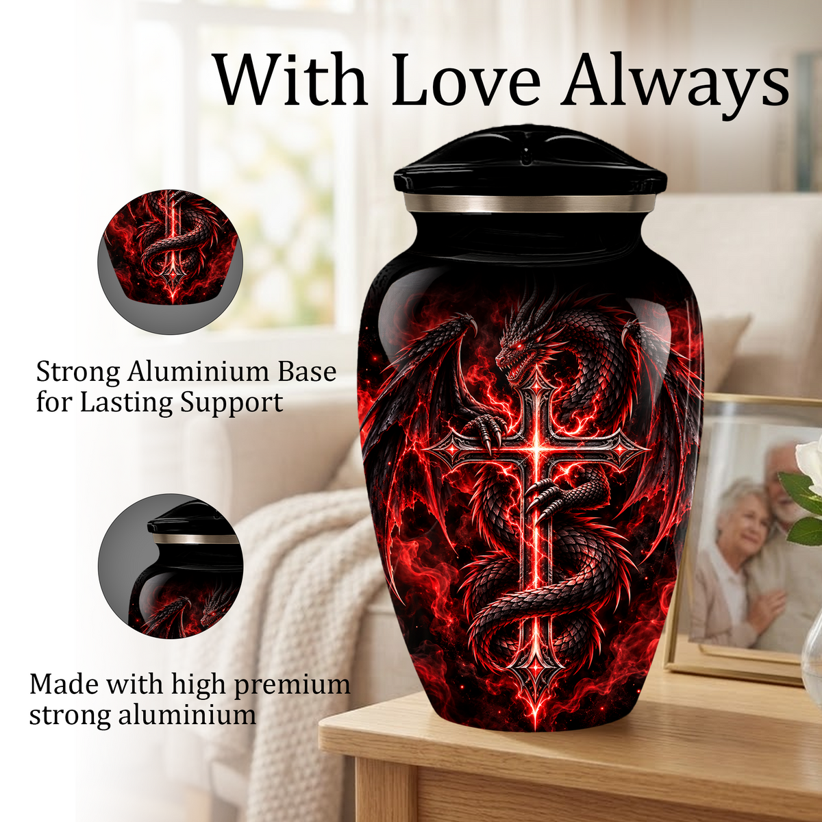 Red Dragon Cremation Urn – Dragon & Cross Adult Memorial Urn for Ashes