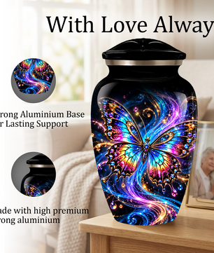 Colorful Butterfly Cremation Urn for Adult Ashes, Personalized Memorial Urn, Rainbow Butterfly Adult Urn for Human Ashes, Celestial Funeral Urn