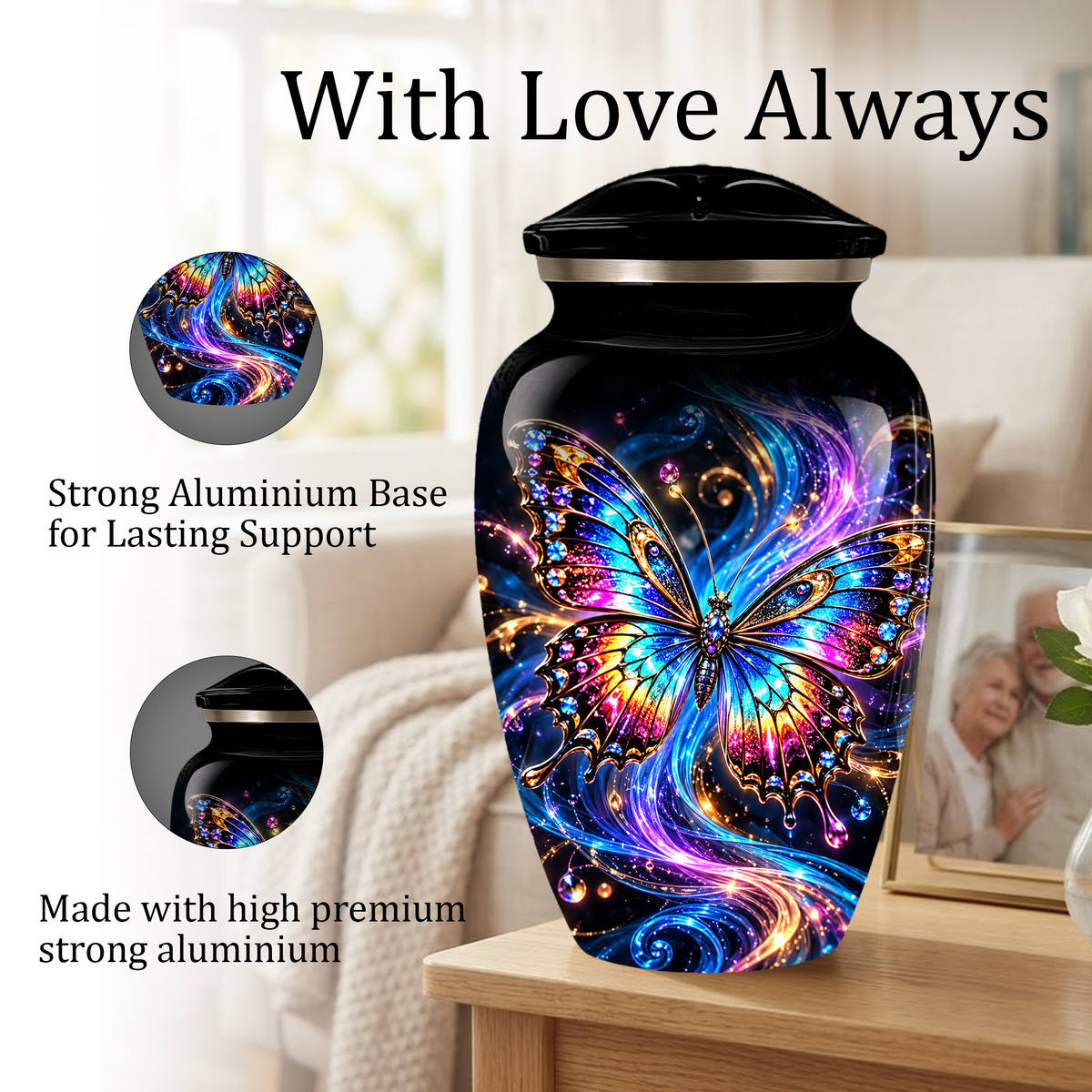 Colorful Butterfly Cremation Urn for Adult Ashes, Personalized Memorial Urn, Rainbow Butterfly Adult Urn for Human Ashes, Celestial Funeral Urn