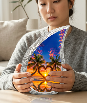 Palm Tree Heart Memorial Keepsake Urn for Mom – Personalized Cremation Urn for Human Ashes | Beach Sunset Memorial Urn