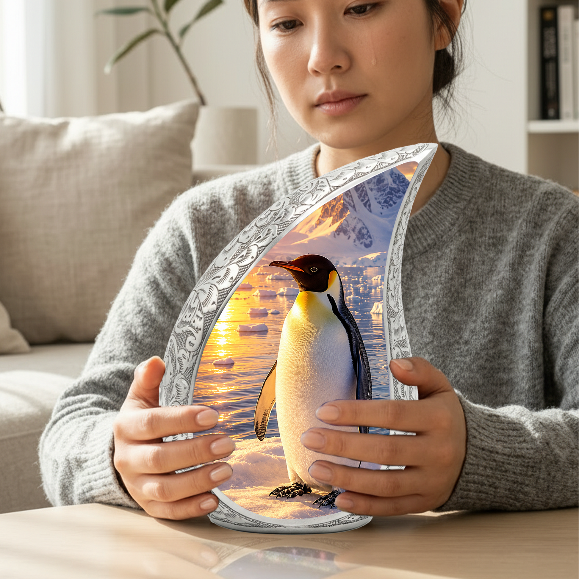 Penguin Memorial Urn for Mom, Dad & Family – Handmade Cremation Urn for Human Ashes