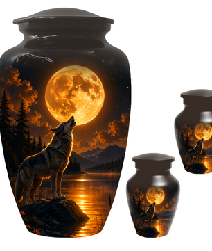 Wolf Cremation Urn for Dad - Mountain Lake Memorial Large Keepsake Urns