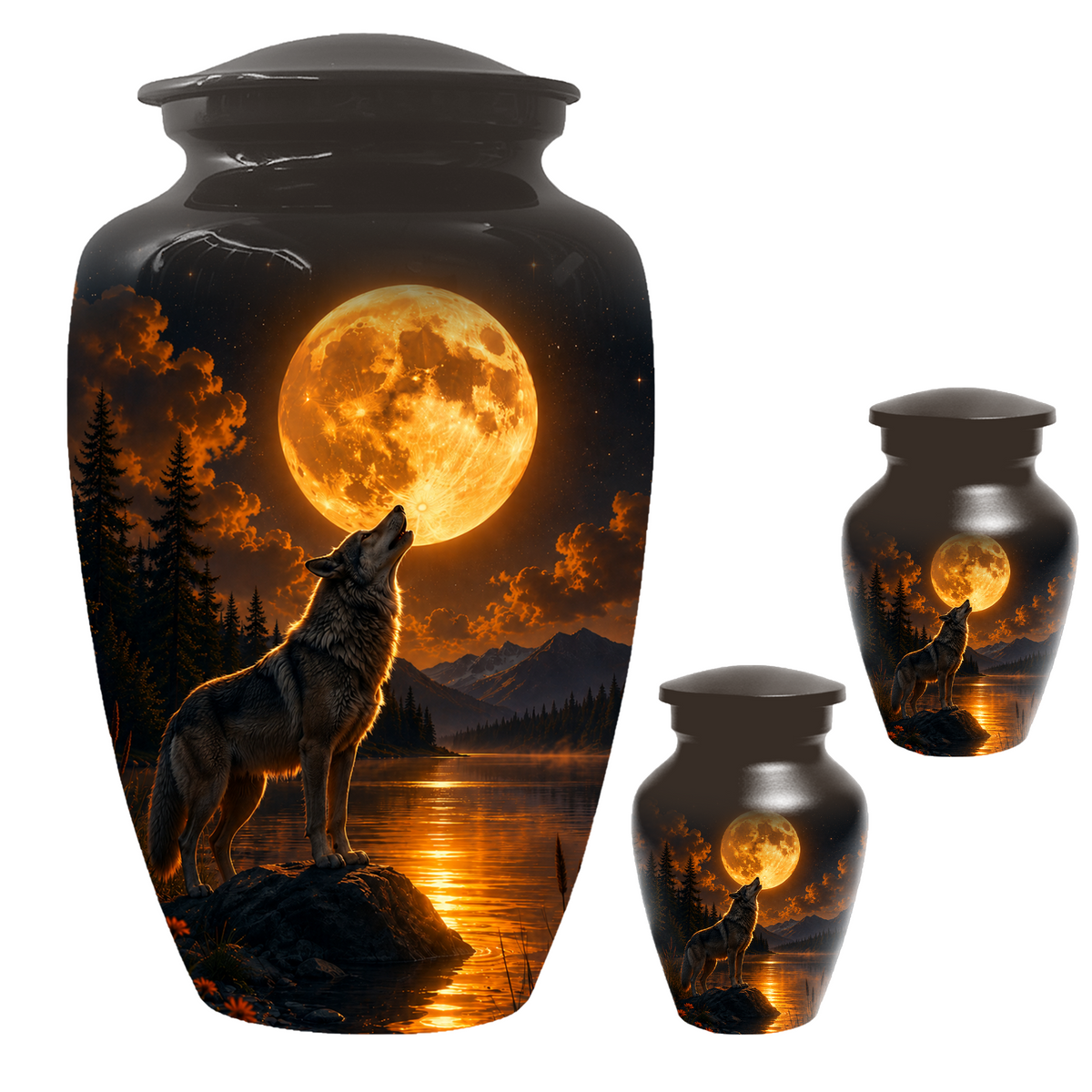 Wolf Cremation Urn for Dad - Mountain Lake Memorial Large Keepsake Urns