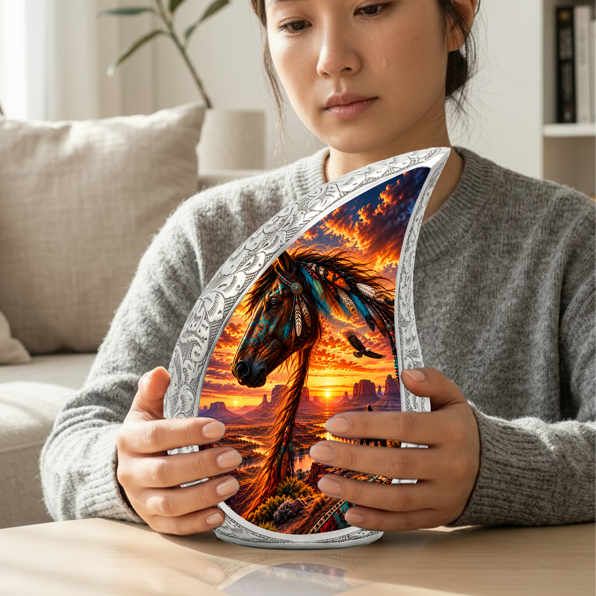 Native American Horse Cremation Urn for Ashes, Personalized Western Adult Urn, Horse Memorial Urn