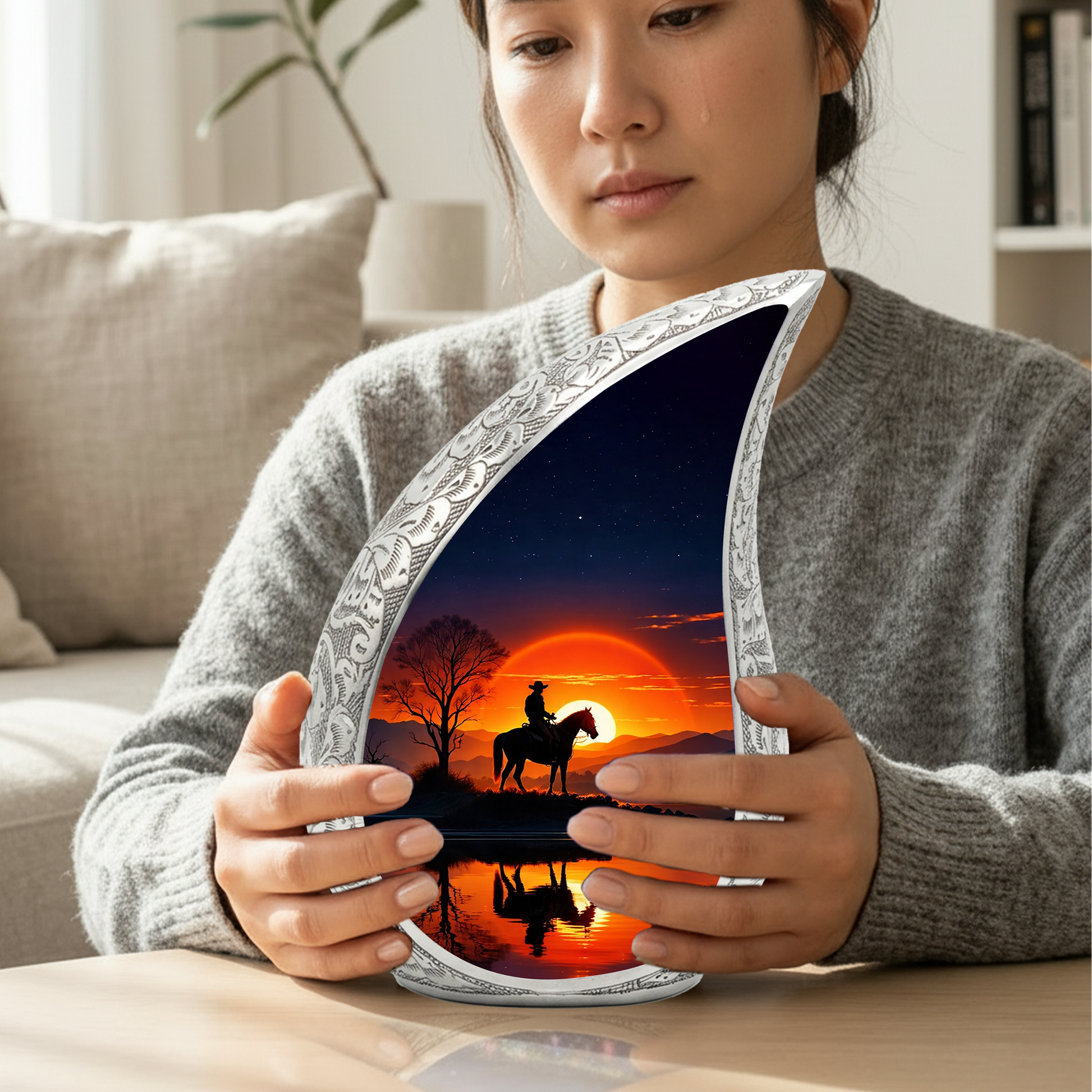 Cowboy Sunset Adult Urn for Human Ashes – Western Cowboy Cremation Urn