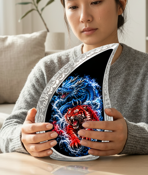 Dragon Tiger Cremation Urn for Ashes, Asian Dragon Memorial Urn, Red Tiger & Blue Dragon Urn, Personalized Adult Urn for Men