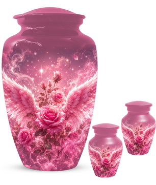 Pink Rose Cremation Urn for Ashes -  Personalized Angel Wings Memorial for Mother