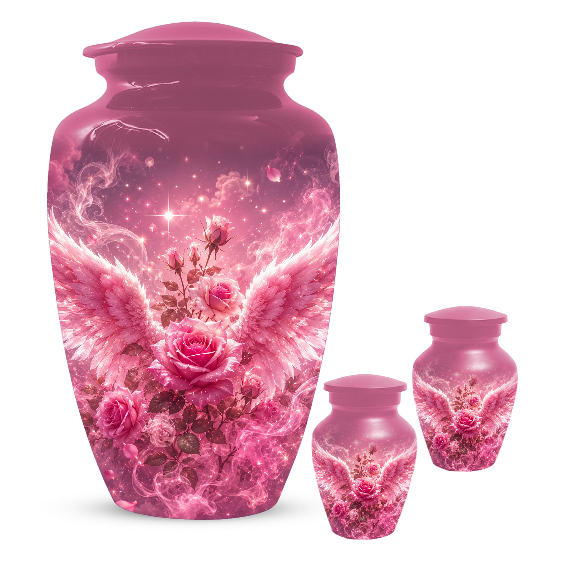 Pink Rose Cremation Urn for Ashes -  Personalized Angel Wings Memorial for Mother