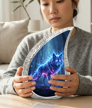 Mystic Wolf Personalized Cremation Urn – Teardrop Memorial Urn for Ashes | 10 Inch Aluminum Adult Urn