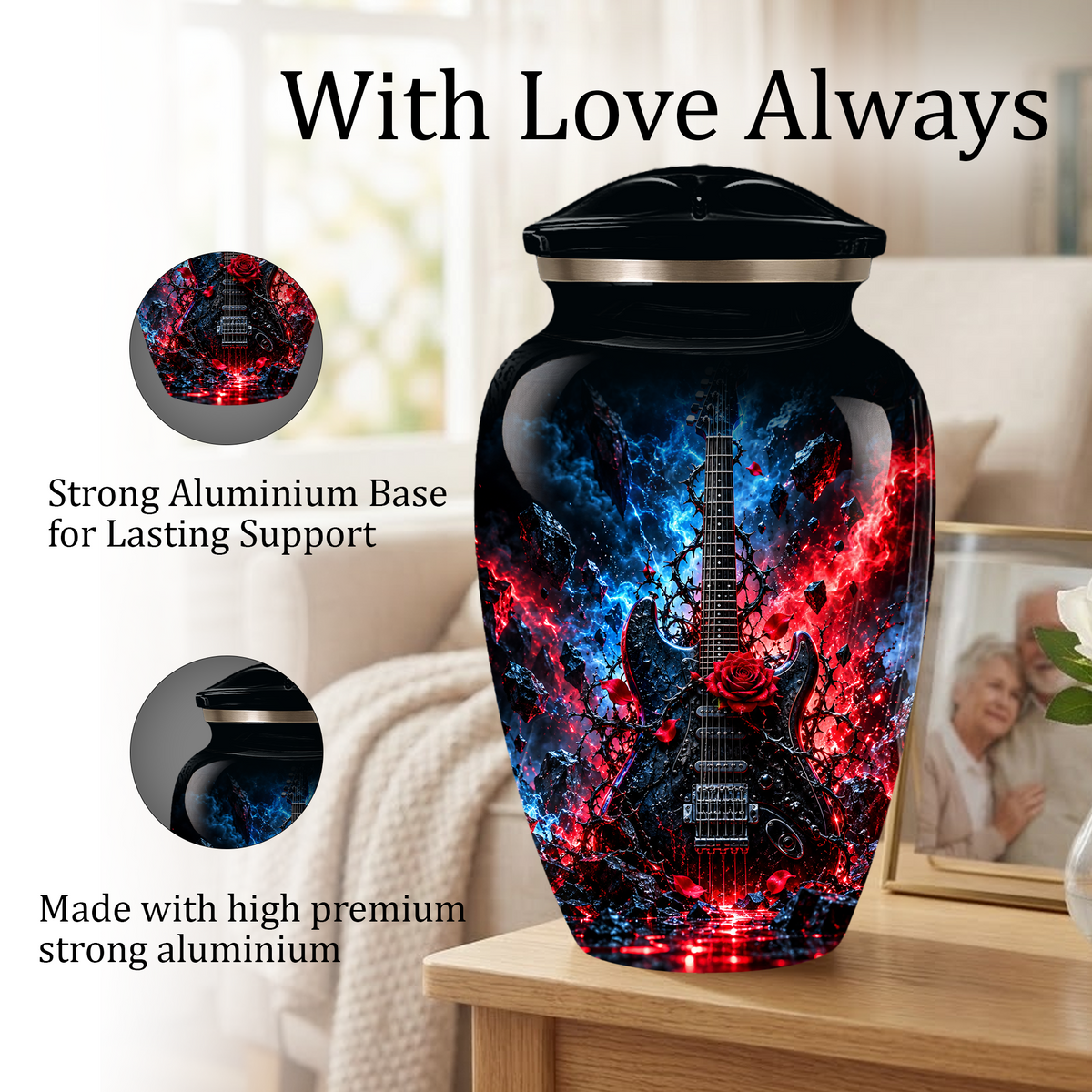 Personalized Electric Guitar Cremation Urn for Ashes, Black Adult  Memorial Urn, Music Lover Tribute Urn