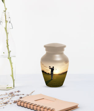 Golf Sunset Adult Urn for Human Ashes | Personalized Golf Cremation Ursn for Men & Dad