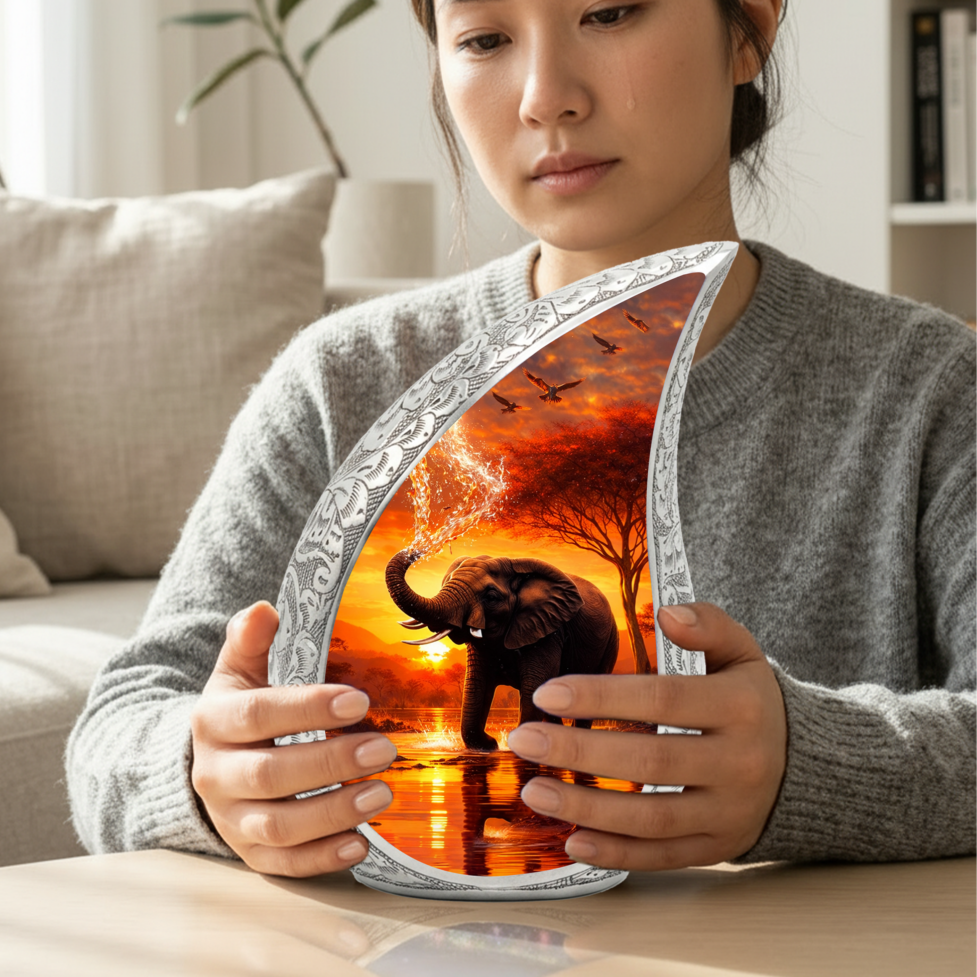 Elephant Sunset Adult Urn for Human Ashes – Premium Elephant Cremation Urn
