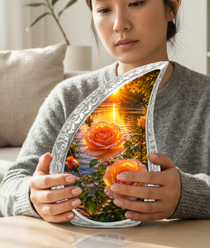 Pink Rose Sunset Adult Urn for Human Ashes – Beautiful Memorial Urn for Mom