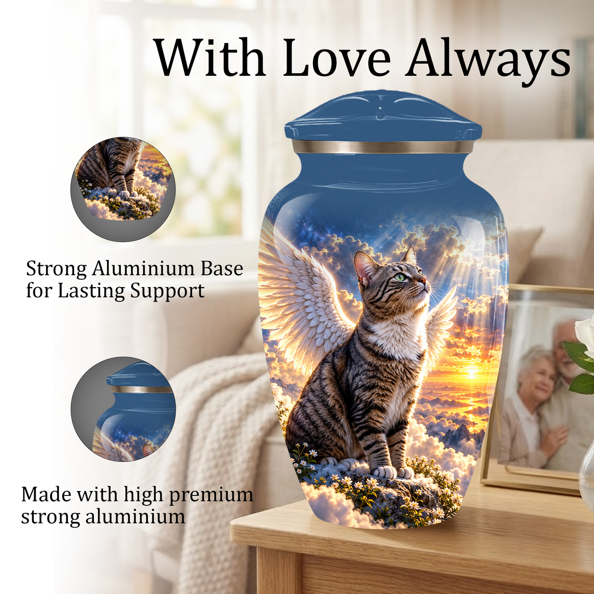 Angel Cat Cremation Urn for Ashes,Heavenly Cat Memorial with Wings, Custom Pet Lover Urn