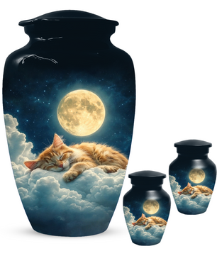 Cat Memorial Urn for Mom | Moon Cat Cremation  Large Urn for Ashes- Funeral Keepsake Urn