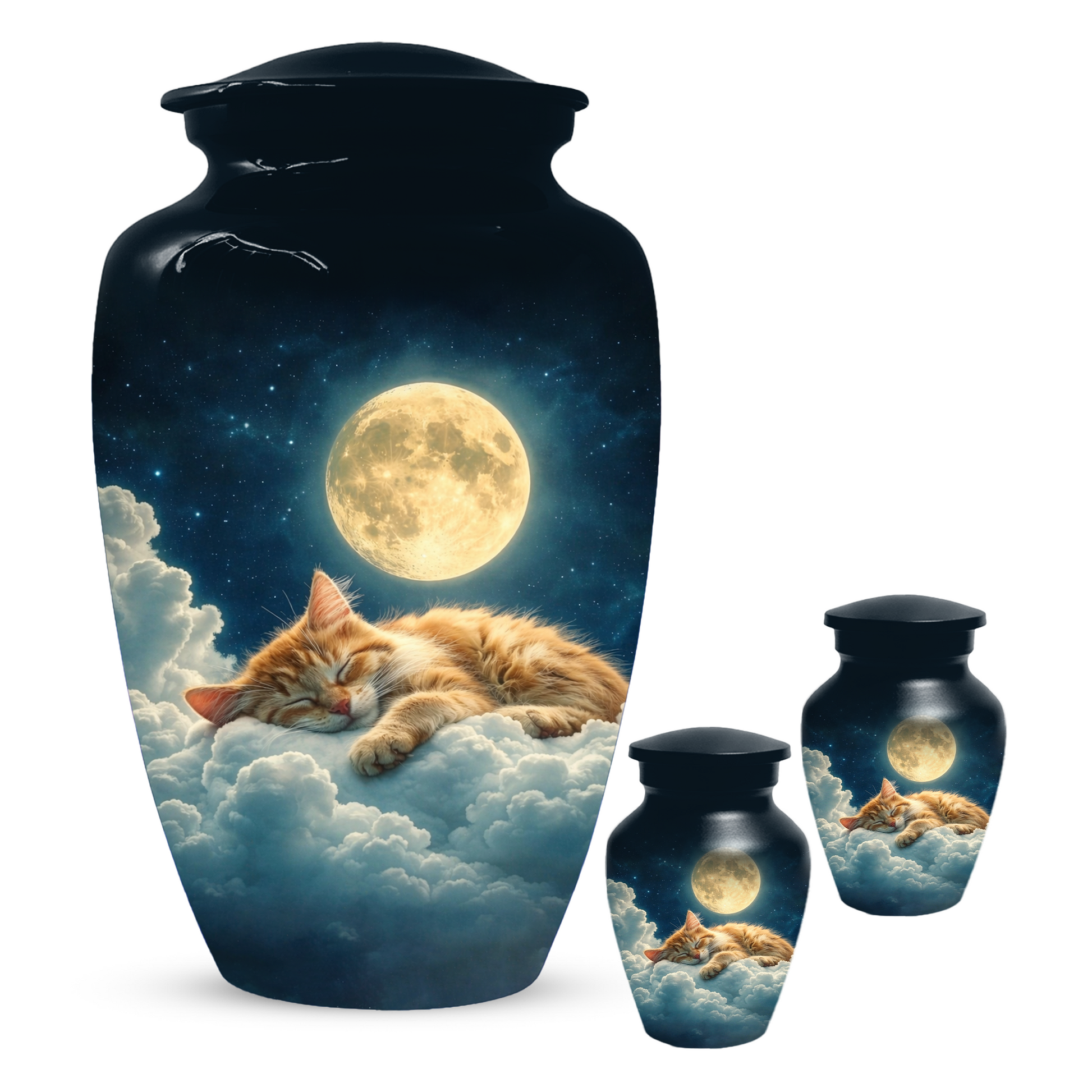 Cat Memorial Urn for Mom | Moon Cat Cremation  Large Urn for Ashes- Funeral Keepsake Urn