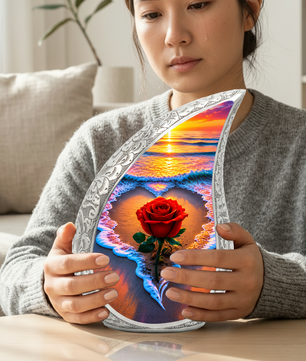 Red Rose Ocean Sunset Urn for Ashes | Beach Urn for Human Ashes, Ocean Wave Cremation Urn