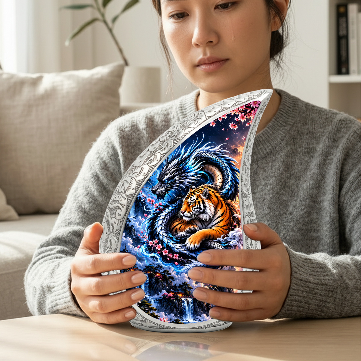 Dragon and Tiger Cremation Urn for Ashes, Asian Mythical Animal Memorial Urn