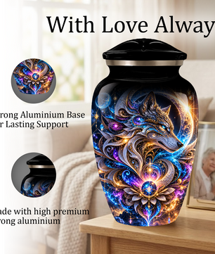 Personalized Adult Cremation Urn for Ashes, Celestial Wolf Memorial Urn, Fantasy Wolf Aluminum Cremation Urn