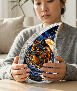 Wolf and Eagle Cremation Urn for Ashes, Wildlife Adult Memorial Urn, Celestial Animal Design