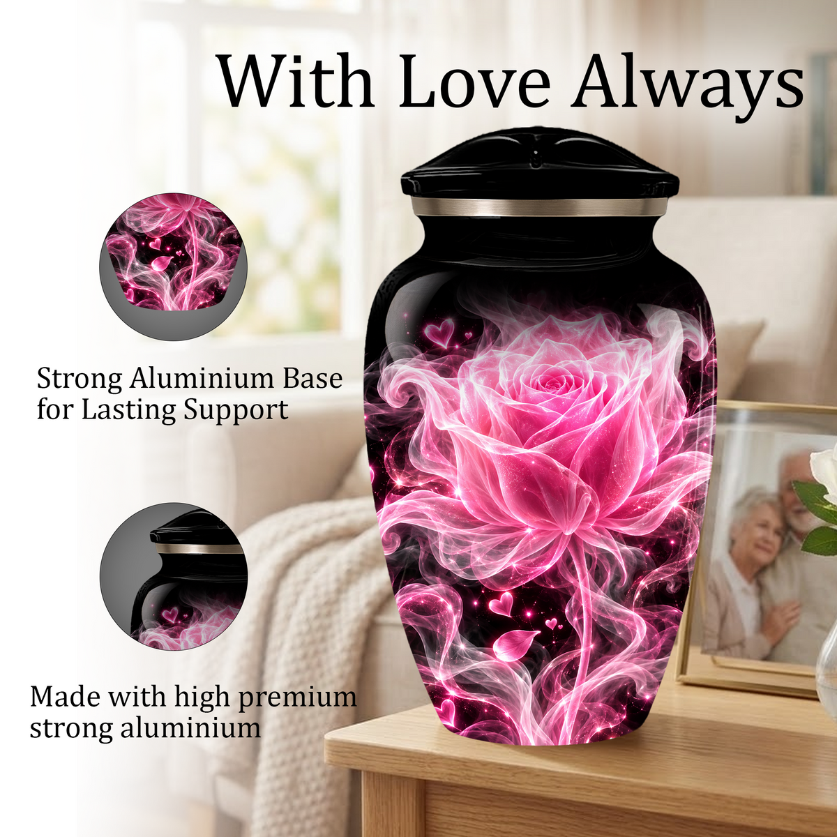 Pink Rose Cremation Urn for Ashes | Personalized Floral Memorial Urn | Handmade Adult Urn for Human Ashes