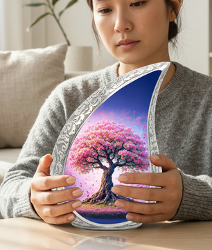 Tree of Life Personalized Cremation Urn – Teardrop Style Aluminum Memorial Urn, 10 Inch