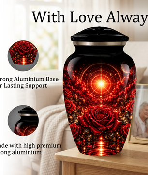 Red Rose Cremation Urn – Elegant Adult Memorial Urn for Ashes with Celestial Rose Design