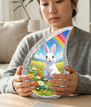 Personalized Rabbit Cremation Urn – Rainbow Meadow Teardrop Memorial Urn, 10 Inch Aluminum