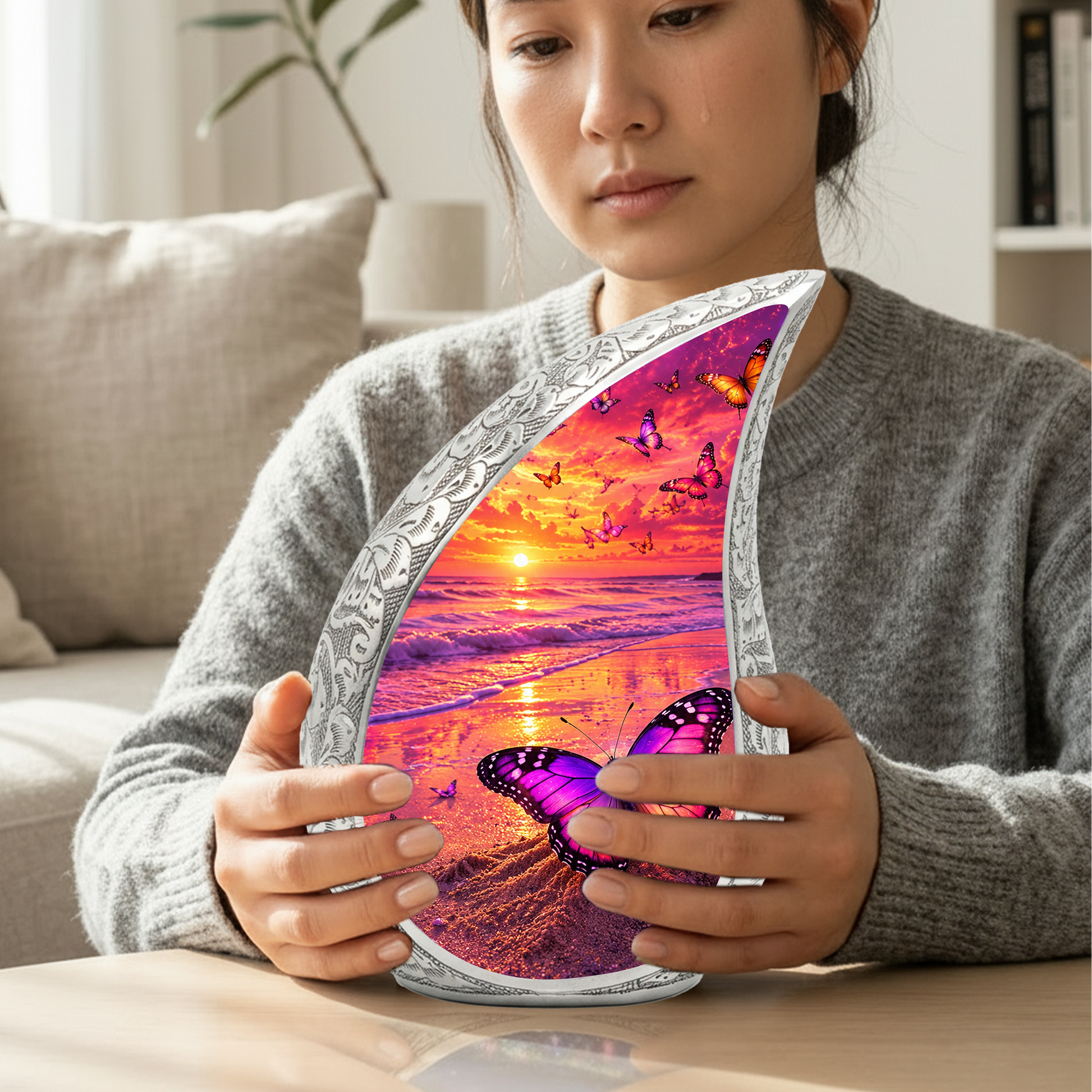 Butterfly Beach Urn for Human Ashes | Ocean Theme Adult Cremation Urn