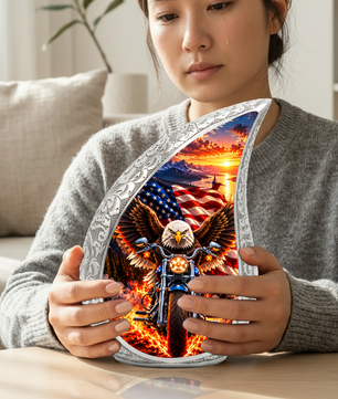 Patriotic Eagle Motorcycle Urn for Human Ashes, American Flag Adult Cremation Urn