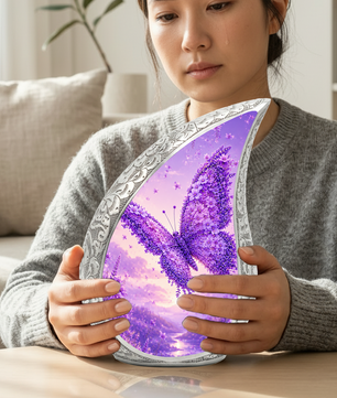 Butterfly Urn for Human Ashes | Purple Floral Adult Cremation Urn | Beautiful Butterfly Memorial Urn for Ashes