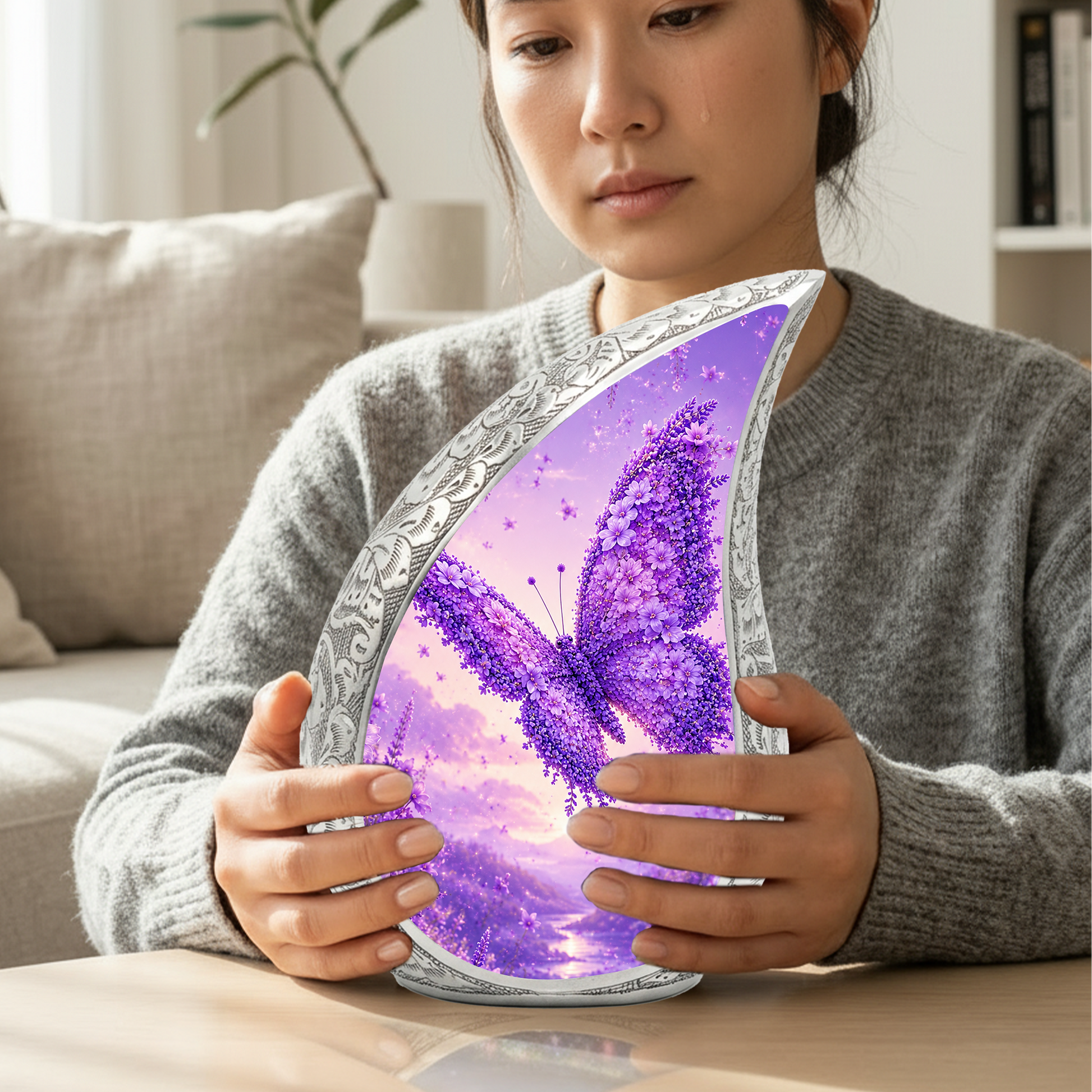 Butterfly Urn for Human Ashes | Purple Floral Adult Cremation Urn | Beautiful Butterfly Memorial Urn for Ashes